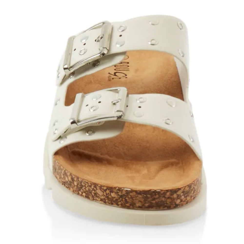 Studded Double Strap White Sandals - Picture 2 of 6